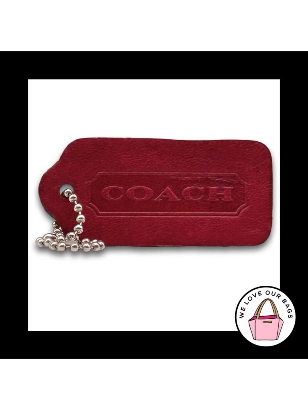 COACH VINTAGE DOUBLESIDED Hang Tag Bag Charm Keychain Red Leather Nickel 2.25" - Picture 2 of 4